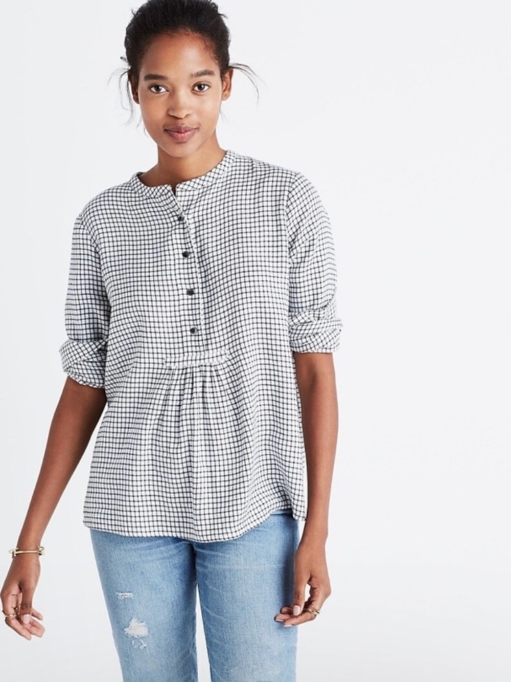 Madewell Market Popover Tunic Malone Plaid Button-Pleat Tunic Size Small